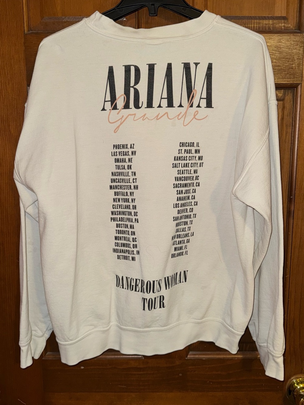 Ariana Grande Cream Tour Sweatshirt with Black & Pale Pink Graphics